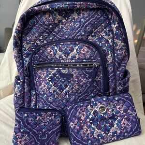 3 piece Vera Bradley Campus Backpack with accessories